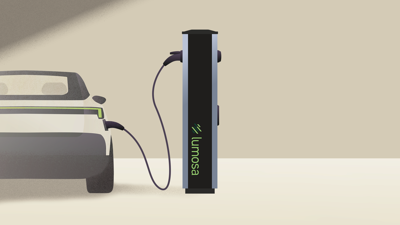 Lumosa TRACK AC charger next to car